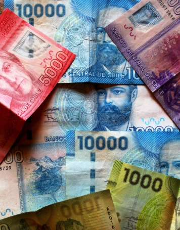 Chilean Pesos - note the pretty window in some of the bills
